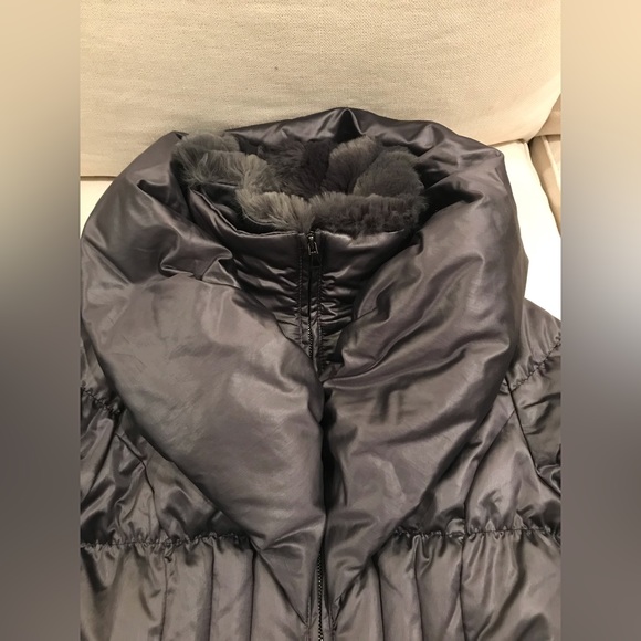 Slate Gray faux fur collar puffer jacket - Picture 2 of 12